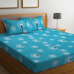 Arrabi TC Cotton Blend Super King Size Bedsheet With 2 Pillow Covers Indian Print ARBS 1728 -Teal-23