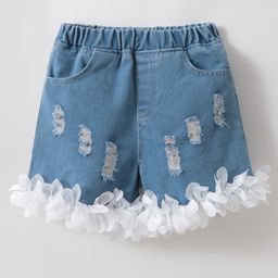 Kookie Kids Distressed & 3D Frill Detailing Denim Shorts - Blue-image-73