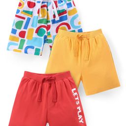 Babyhug Cotton Knit Shorts with Geometrical Print Pack of 3 - Red Yellow & White-image-94