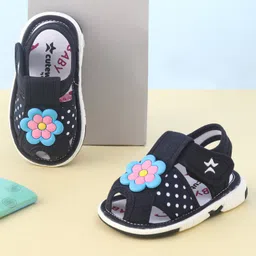 Cute Walk by Babyhug Velcro Closure Sandals with Floral Applique  - Navy Blue-picture-49