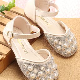 Babyoye Velcro Closure Sandal With Pearl Applique - Beige-image-60