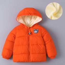 Kookie Kids Full Sleeves Padded Hooded Jacket with Quilted Design & Bear Patch Detailing - Orange-image-7