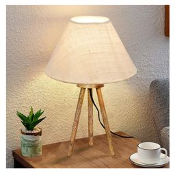 Homesake Wood Tripod Small Table Lamps Rustic Antique Dimmable Bedside Lamp Linen Beige Lampshade Nightstand Living Room Khadi-picture-18
