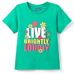 Pine Kids Cotton Knit Half Sleeves T-Shirt With Live Brightly Loudly Text Print - Light Green-image-96