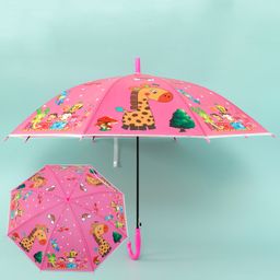 Kids Umbrella with J Shaped Handle & Animal Print - Pink-picture-0