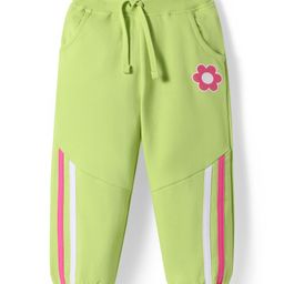 Babyhug Terry Knit Full Length Lounge Pant With Floral Patch - Light Green-image-60
