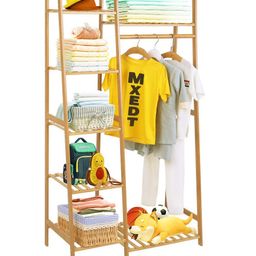 House of Quirk Bamboo Wood Ladder Design Garment Rack Clothing Rack with 5 Tiers (80cm Width, Brown)-image-21