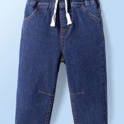 Mark & Mia Full Length Cotton Lycra Denim Jeans with Cord Detailing - Navy Blue-image-95