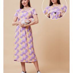 True Shape Embosis Hosiery Half Sleeves Tie Dye Maternity Dress With Nursing Access - Purple-picture-24