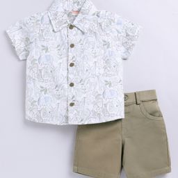 Snuggly MONKEY Poplin Half Sleeves Jungle Theme Printed Shirt & Shorts Set - White & Brown-image-22