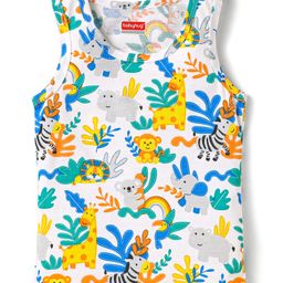 Babyhug 100% Cotton Single Jersey Knit Sleeveless Sando With Animal Print - White-picture-18