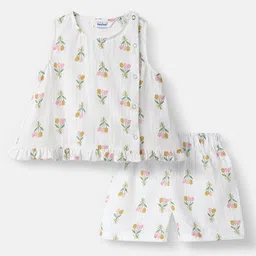 nautinati Nauti Nati Cotton Woven Knit Sleeveless Floral Printed Coordinating Top & Shorts Set - White-picture-35