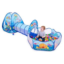 Bunie Ocean Theme 3 in 1 Kids Tent House with Tunnel (Balls Not Included)Blue-image-15