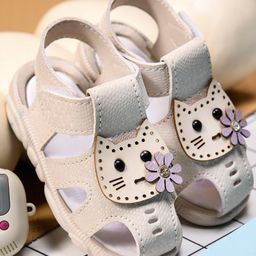 KATS Cat Applique Detailed Velcro Closure Musical Sandals - Cream-image-21