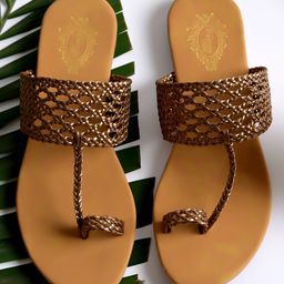 Shoetopia Braid Desiged Slip On Kolhapuri Sandals - Copper-image-90