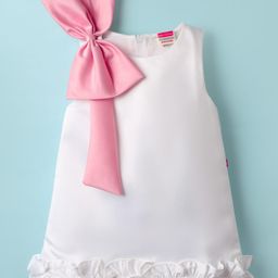 Twetoons Woven Sleeveless Solid Color Dress with Bow Applique & Frill Detailing - White-image-107