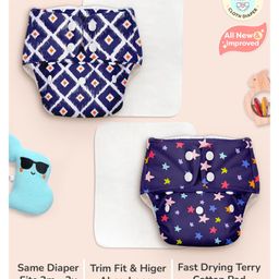 SuperBottoms BASIC Pack of 2 Reusable Cloth Diapers for Babies (3M-3Y) | Adjustable & Washable | Rash Free Diaper-30