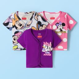 Babyhug Disney Interlock Knit Half Sleeves Front Open Jhablas With Minnie Mouse & Family Graphics Pack Of 3 - Purple Pink & White-picture-6