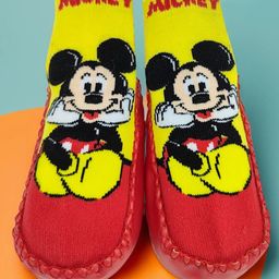Yellow Bee Disney Mickey Mouse Soft Leather Socks - Red-picture-7