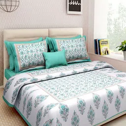 Aura White And Blue Printed Pure Cotton 144 TC Queen Bedsheet Set 2.10 m X 2.30 m-image-64
