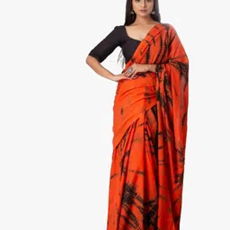 TROPWEAR Tie and Dye Pure Cotton Block Print Saree-image-60
