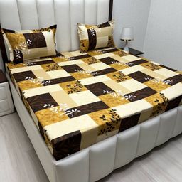Pure Decor Brown & Yellow Ethnic Motifs 400 TC King Bedsheet with 2 Pillow Covers-image-21