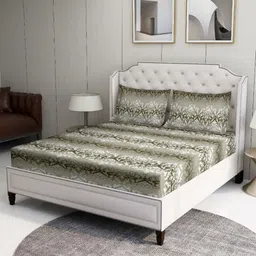 BOMBAY DYEING Green & White Printed 100 TC Cotton Queen Bedsheet Set 2.24 m x 2.44 m-image-16