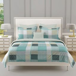 SWAYAM Blue & White Geometric 210 TC Queen Bedsheet with 2 Pillow Covers-image-82