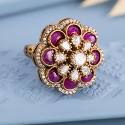 Kushal's Fashion Jewellery Victorian-Plated Ruby & Kundan Studded Finger Ring-44