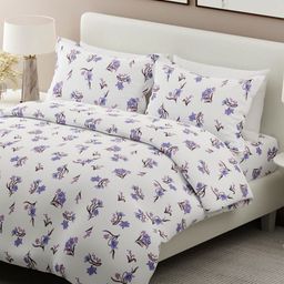 Boutique Living India Nature Bouquet White Printed Cotton King Bedsheet Set 2.74m x 2.74m-image-88