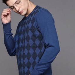 Raymond Men Blue Checked Pullover-image-98