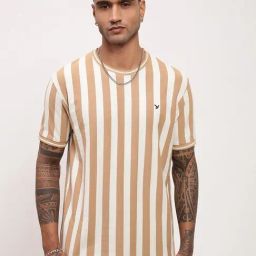 Showoff Beige & White Cotton Slim Fit Striped T-Shirt-picture-19