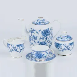 Golden Queens Blue Bone China 15-Piece Tea Set-image-32
