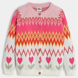 MiArcus Girls Pink & White Self Design Full Sleeves Cardigan-57