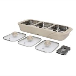 Jaypee Plus E3 Warmer Electric Casserole Set Triplicate Buffet Server Beige 1000 ml Each-9
