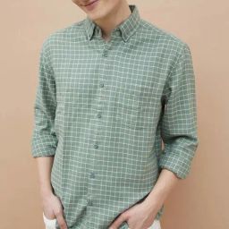 Fame Forever By Lifestyle Sage Cotton Smart Fit Checks Shirt-image-84