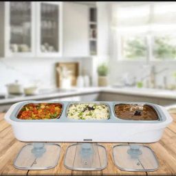 Jaypee Plus E3 Warmer Electric Casserole Set Food Dish Triplicate Buffet Server White 1000 ml Each-58
