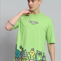 Griffel Green Cotton Loose Fit Printed T-Shirt-image-29