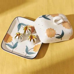 Chumbak Multicolor Ceramic Handpainted Marigold Butter Dish (0.25 L)-image-9