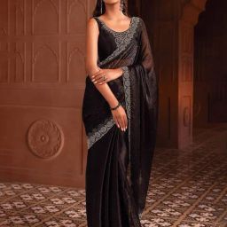 Soch Black Organza Embellished Saree With Unstitched Blouse-image-37
