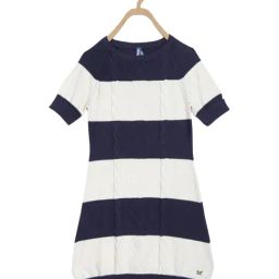 Blue Giraffe Kids White Cotton Striped Pull Over-image-13