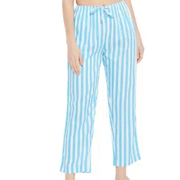 Hypernation White & Turquoise Striped lounge pants-image-22