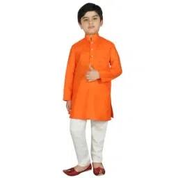 SG Yuvraj Kids Orange & White Solid Kurta with Pyjama-image-91