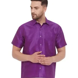 VASTRAMAY Purple Straight Fit Self Pattern Ethnic Shirt-image-23