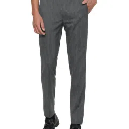 Louis Philippe Grey Slim Fit Striped Flat Front Trousers-image-24