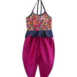 A.T.U.N. Navy & Fuchsia Embroidered Peplum Top with Dhoti-image-43