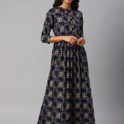 Cottinfab Navy Printed Maxi Rayon Dress-picture-48