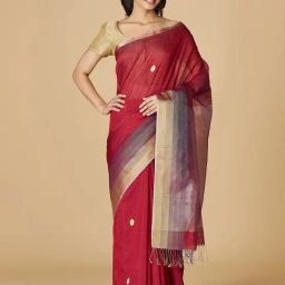 Fabindia Maroon Woven Saree Without Blouse-image-59