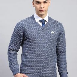 Monte Carlo Blue Regular Fit Checks Pullover-picture-28