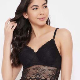 Clovia Black Lace Work Bralette Bra-image-45